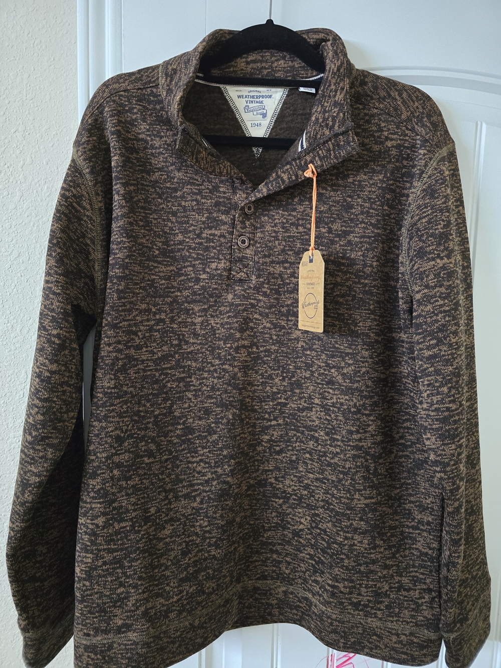 Weatherproof Chocolate Brown Marled Henley Pullover